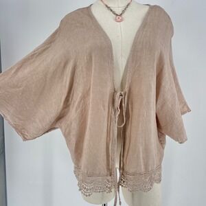 Women's Tan Sweater with Crochet Hem